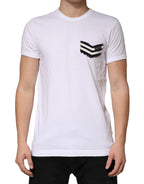 Dolce & Gabbana White Stripes Cotton Crew Neck Tee T-shirt - Zeiniez