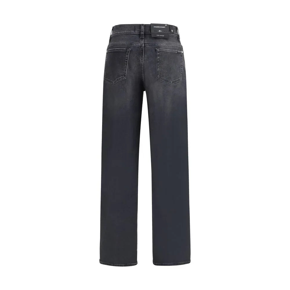 7FOR Black Cotton Straight-Leg Jeans - Zeiniez