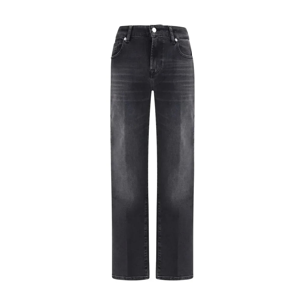 7FOR Black Cotton Straight-Leg Jeans - Zeiniez