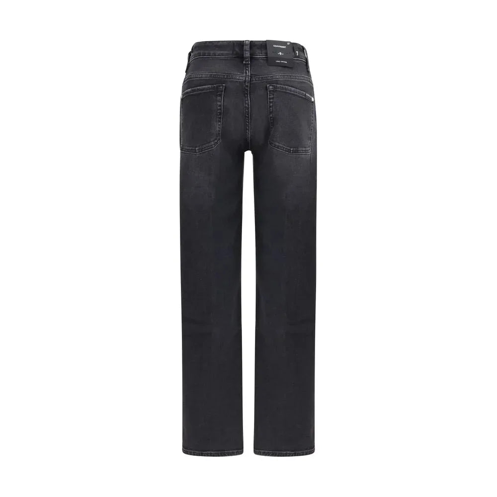 7FOR Black Cotton Straight-Leg Jeans - Zeiniez