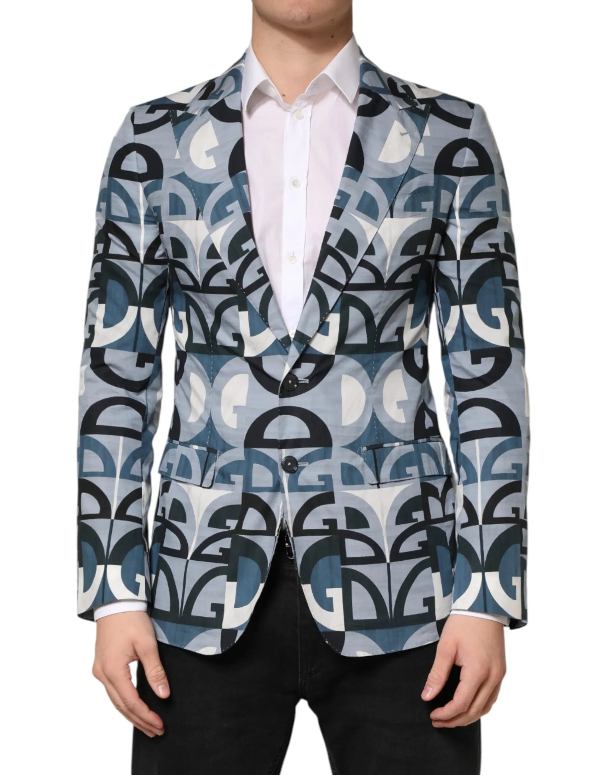 Dolce & Gabbana Blue Logo Monogram Single Breasted Blazer - Zeiniez