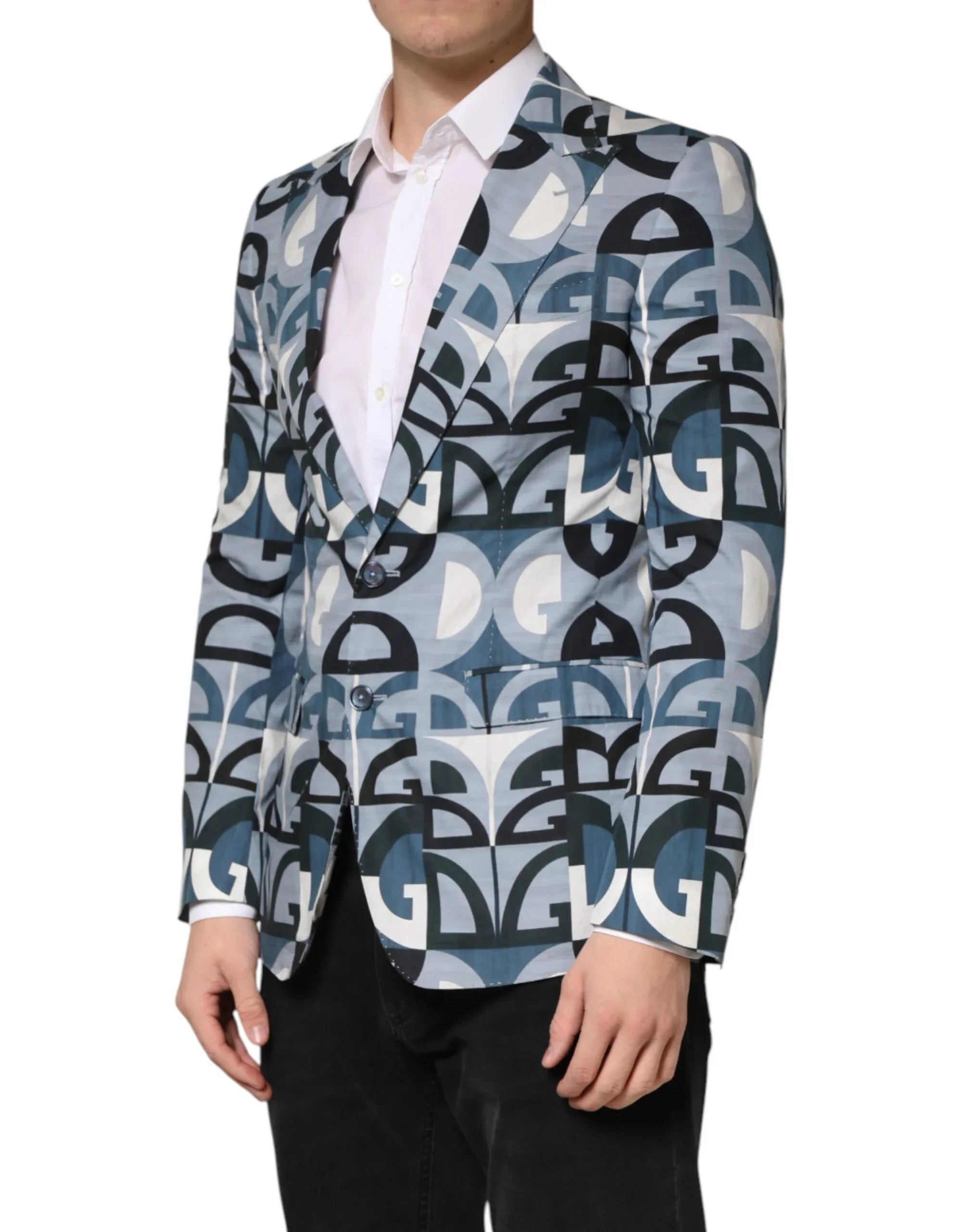 Dolce & Gabbana Blue Logo Monogram Single Breasted Blazer - Zeiniez