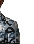 Dolce & Gabbana Blue Logo Monogram Single Breasted Blazer - Zeiniez