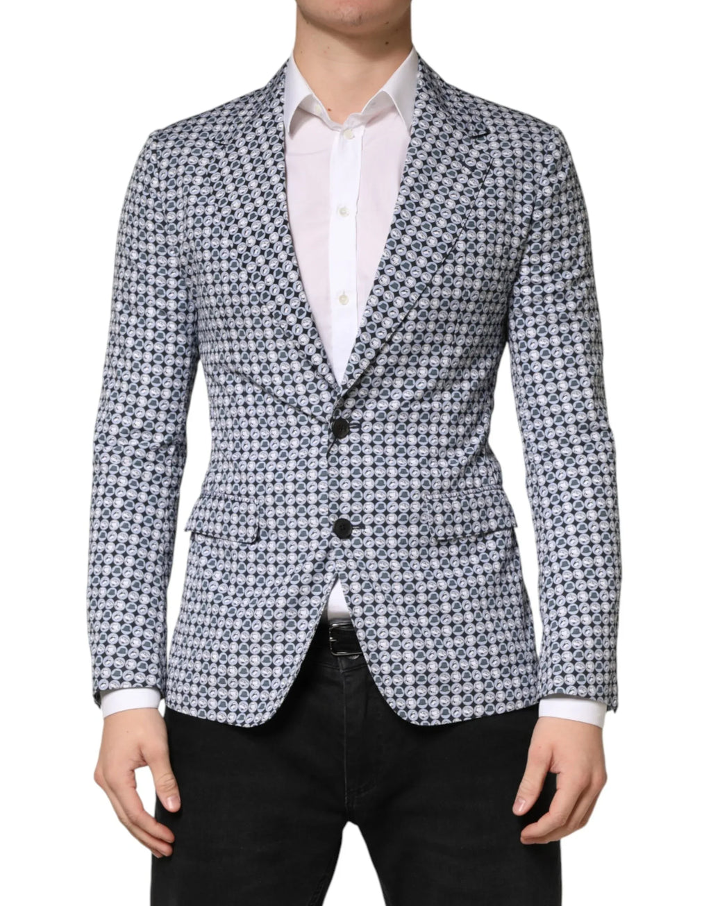 Dolce & Gabbana Blue Cotton Patterned Single Breasted Blazer - Zeiniez