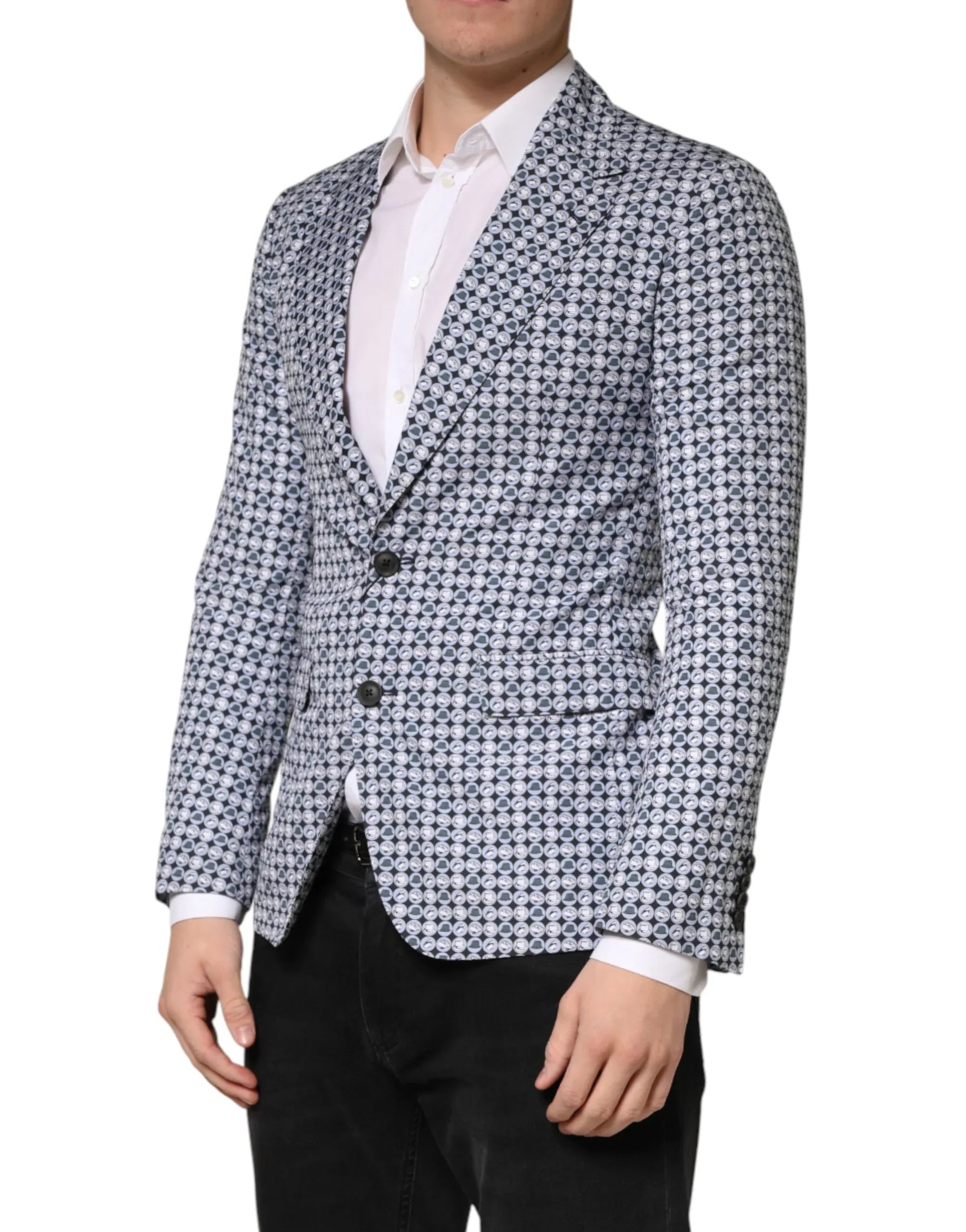 Dolce & Gabbana Blue Cotton Patterned Single Breasted Blazer - Zeiniez