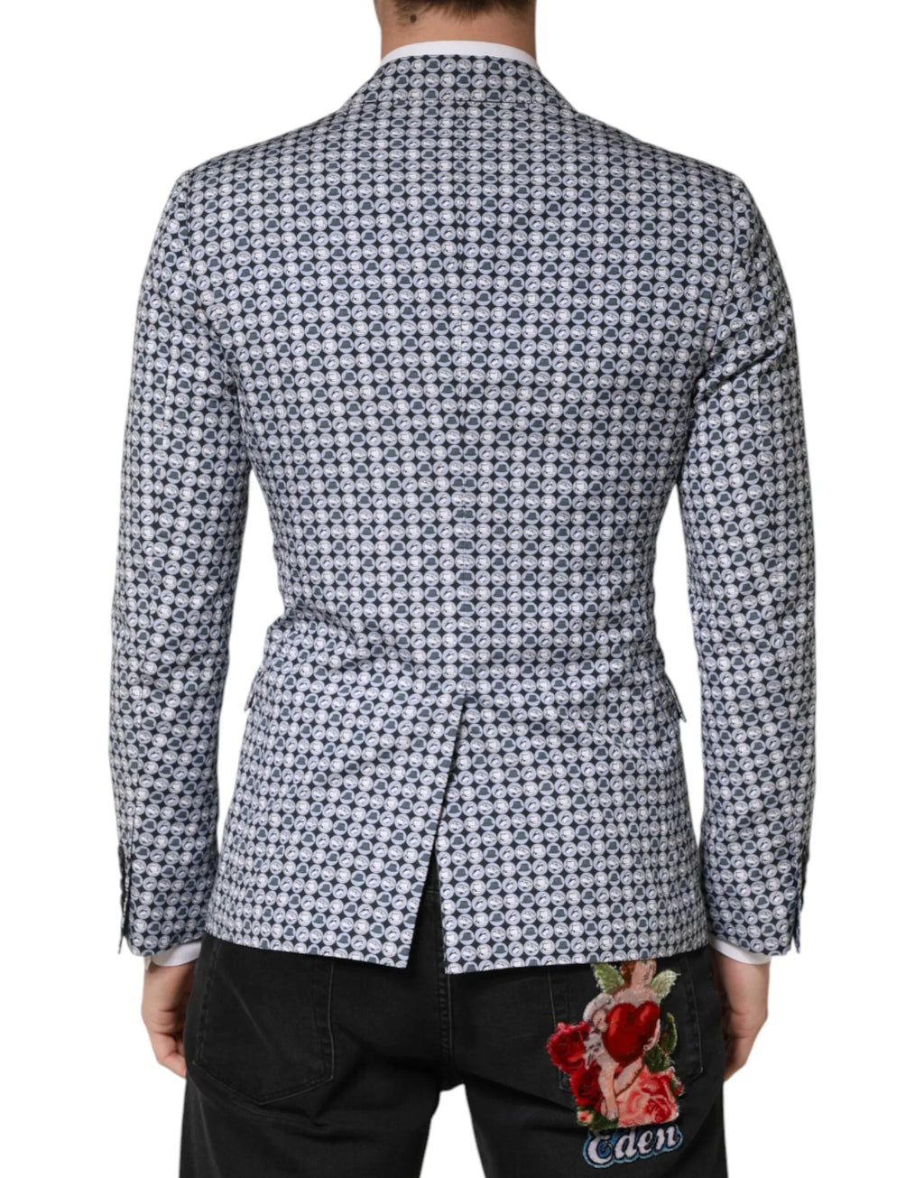 Dolce & Gabbana Blue Cotton Patterned Single Breasted Blazer - Zeiniez