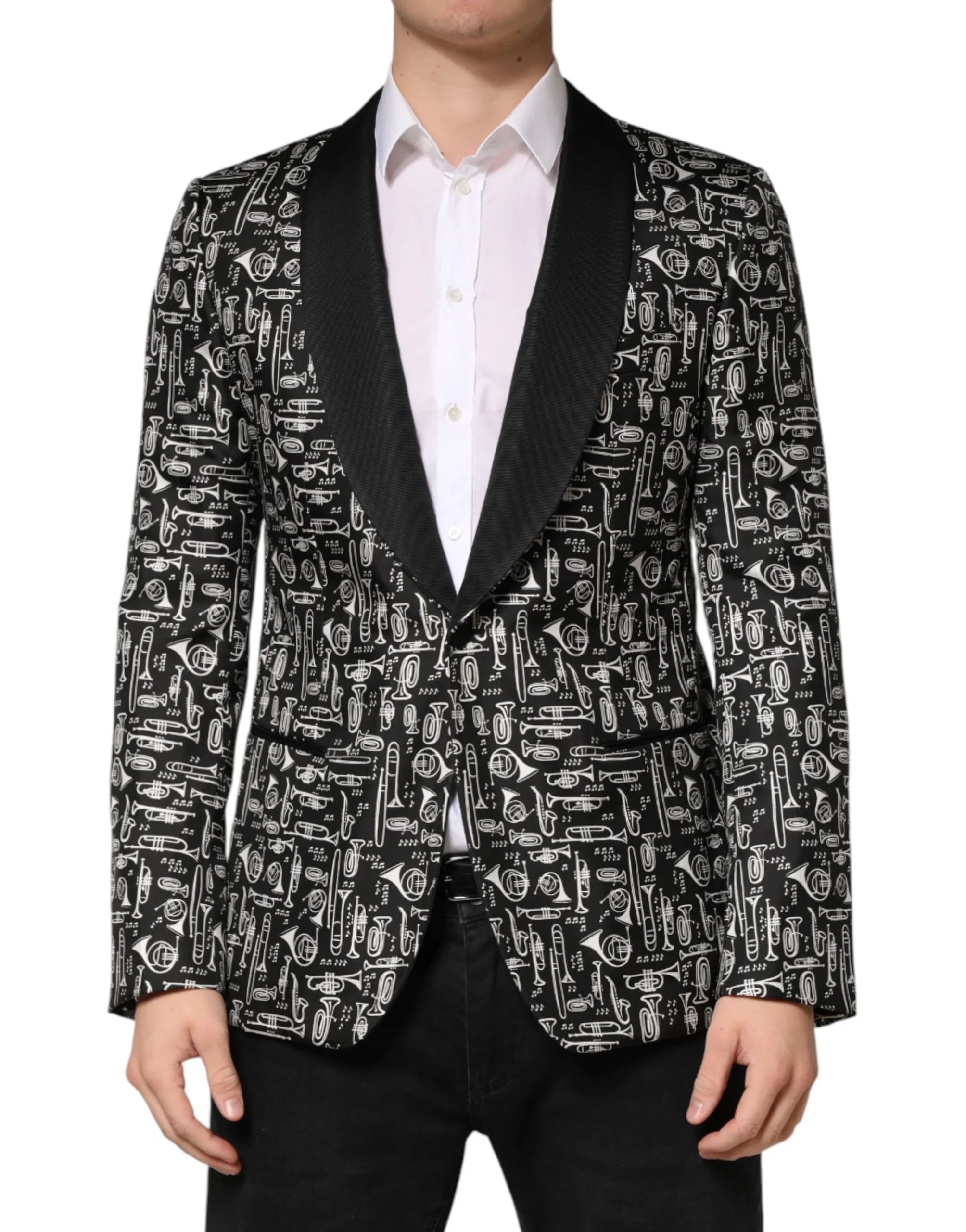 Dolce & Gabbana Black Jazz Club Silk Single Breasted Blazer - Zeiniez