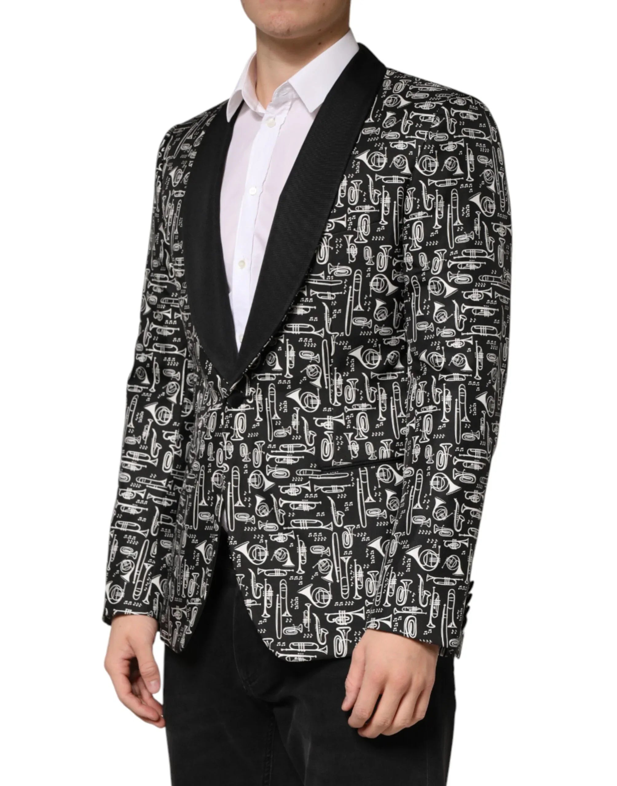 Dolce & Gabbana Black Jazz Club Silk Single Breasted Blazer - Zeiniez