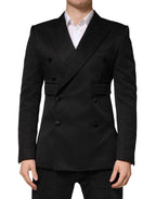 Dolce & Gabbana Black Cotton Double Breasted 2 Button Blazer