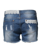 Gio Cellini Blue Cotton Low Waist Denim Casual Hot Pants Shorts - Zeiniez
