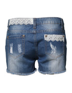 Gio Cellini Blue Cotton Low Waist Denim Casual Hot Pants Shorts