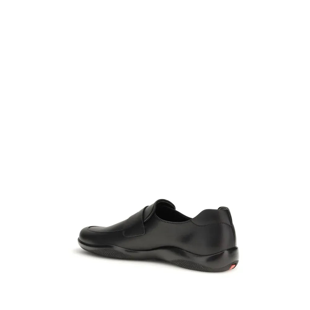 Prada Black Calf Leather Bos Taurus Slip-On Loafers - Zeiniez