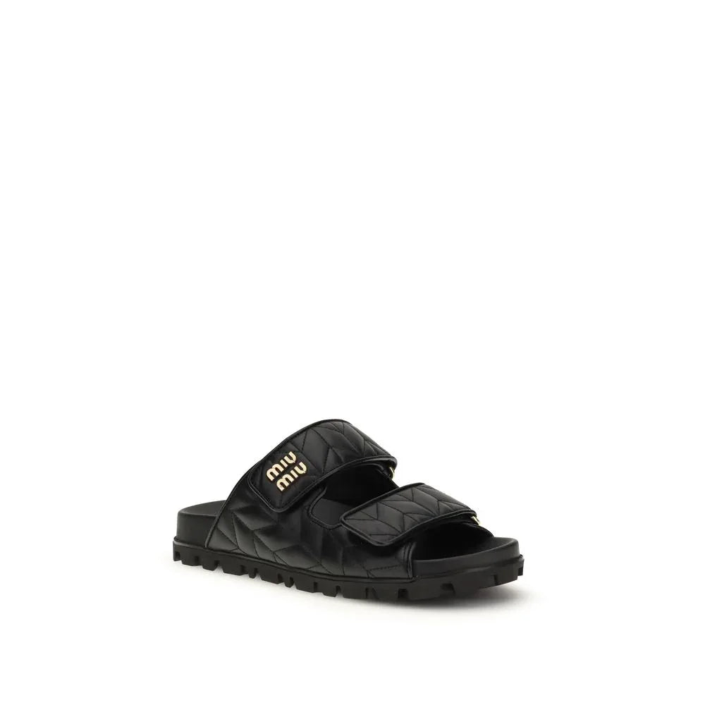 Miu Miu Black Napa Leather / Calf Bos Taurus Slippers - Zeiniez