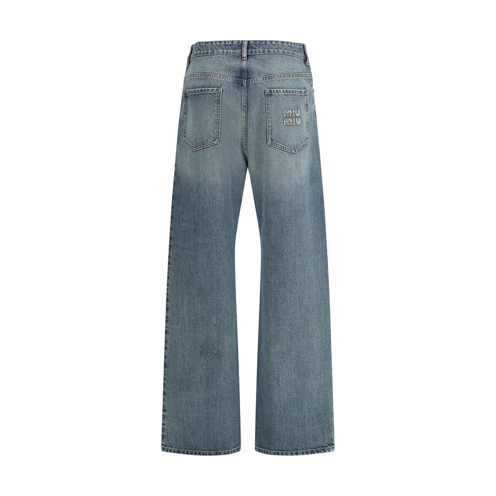 Miu Miu Blue Cotton Straight-Leg Jeans - Zeiniez