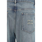Miu Miu Blue Cotton Straight-Leg Jeans - Zeiniez
