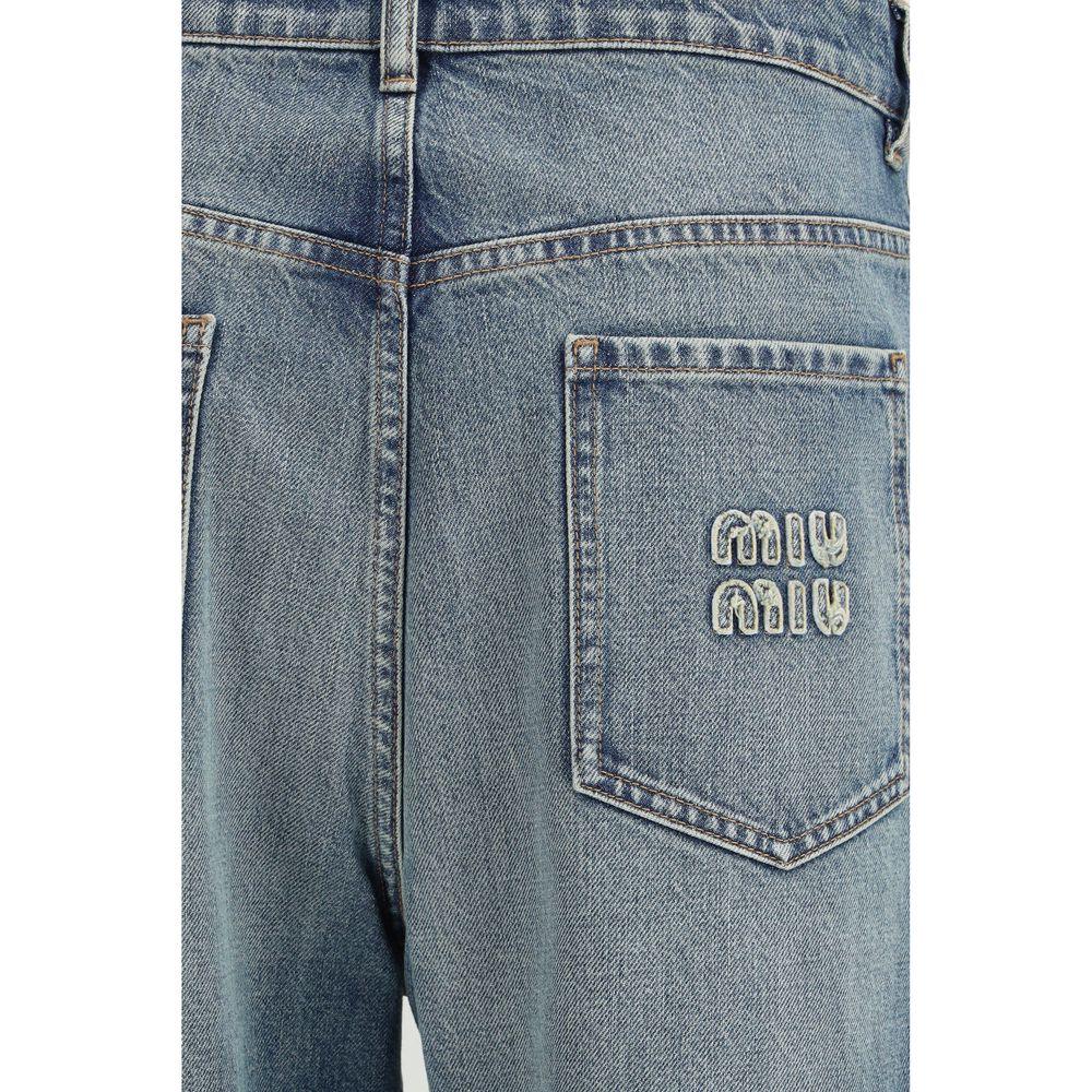 Miu Miu Blue Cotton Straight-Leg Jeans - Zeiniez