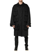 Dolce & Gabbana Black Pockets Collared Trench Coat Jacket