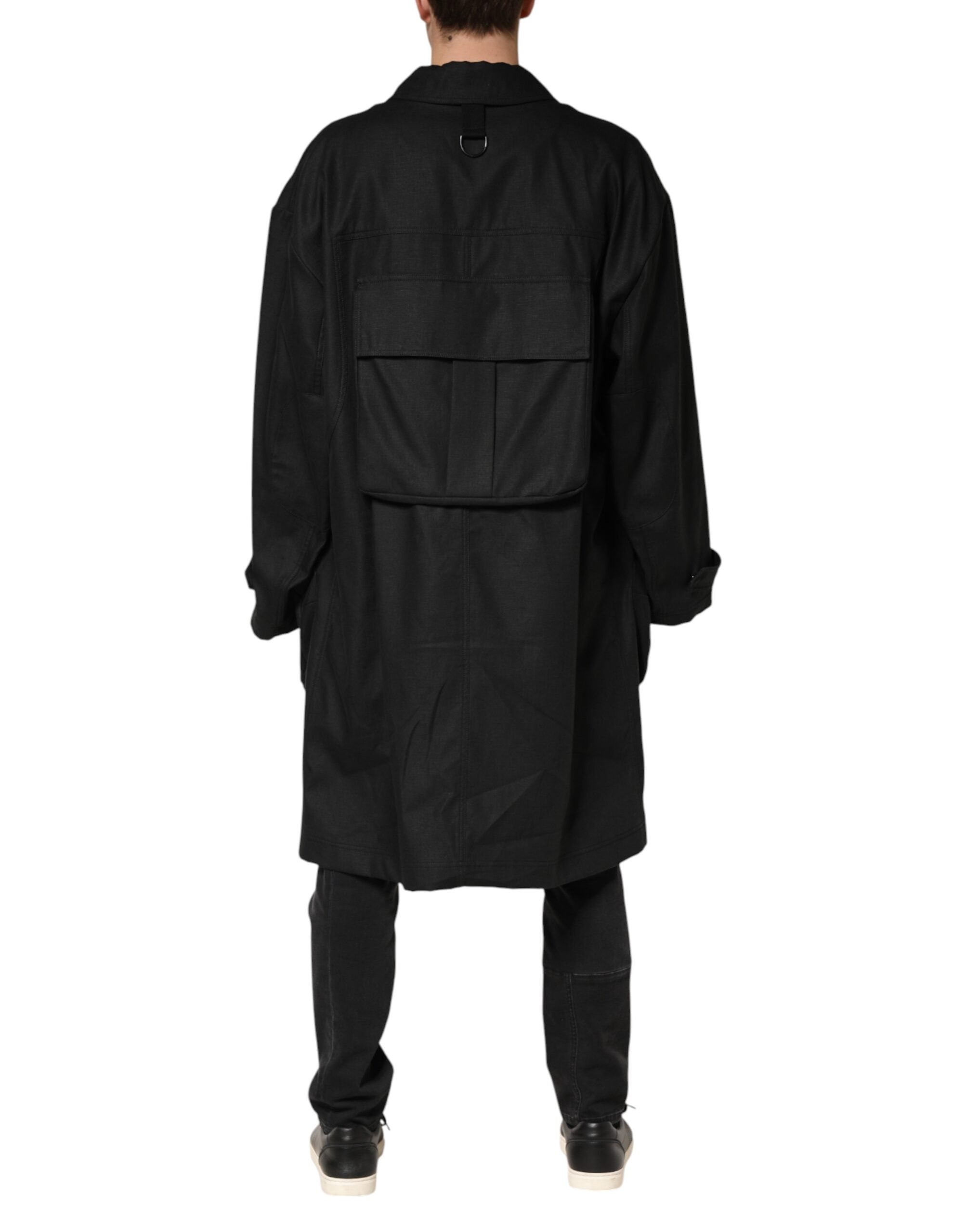 Dolce & Gabbana Black Pockets Collared Trench Coat Jacket