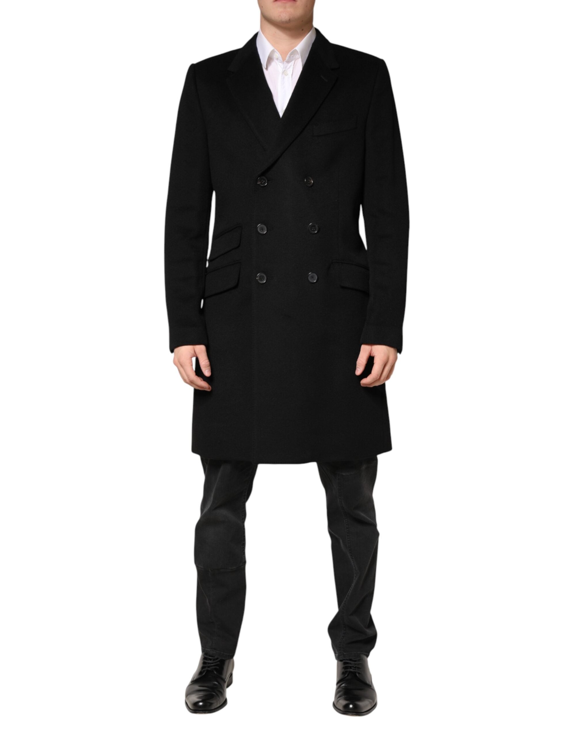 Dolce & Gabbana Black Wool Double Breasted TrenchCoat Jacket