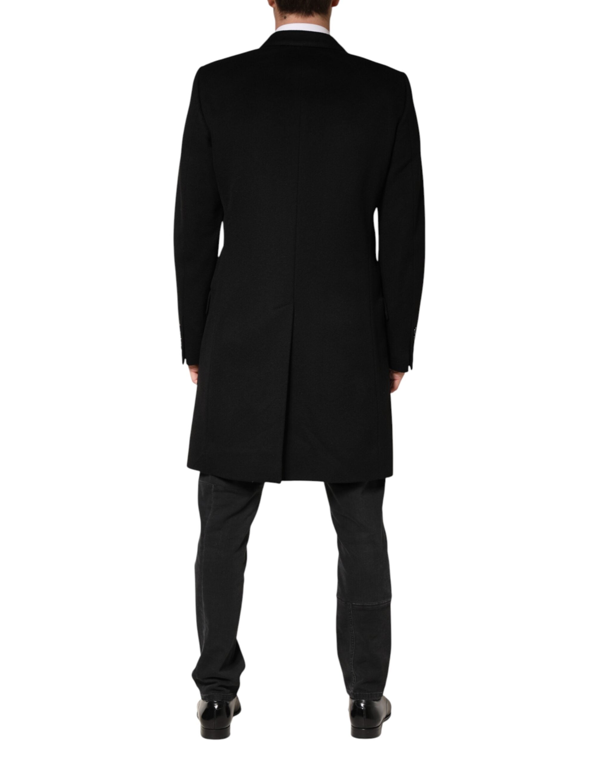 Dolce & Gabbana Black Wool Double Breasted TrenchCoat Jacket