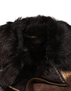Dolce & Gabbana Bronze Leather Fur Full Zip Men Biker Jacket