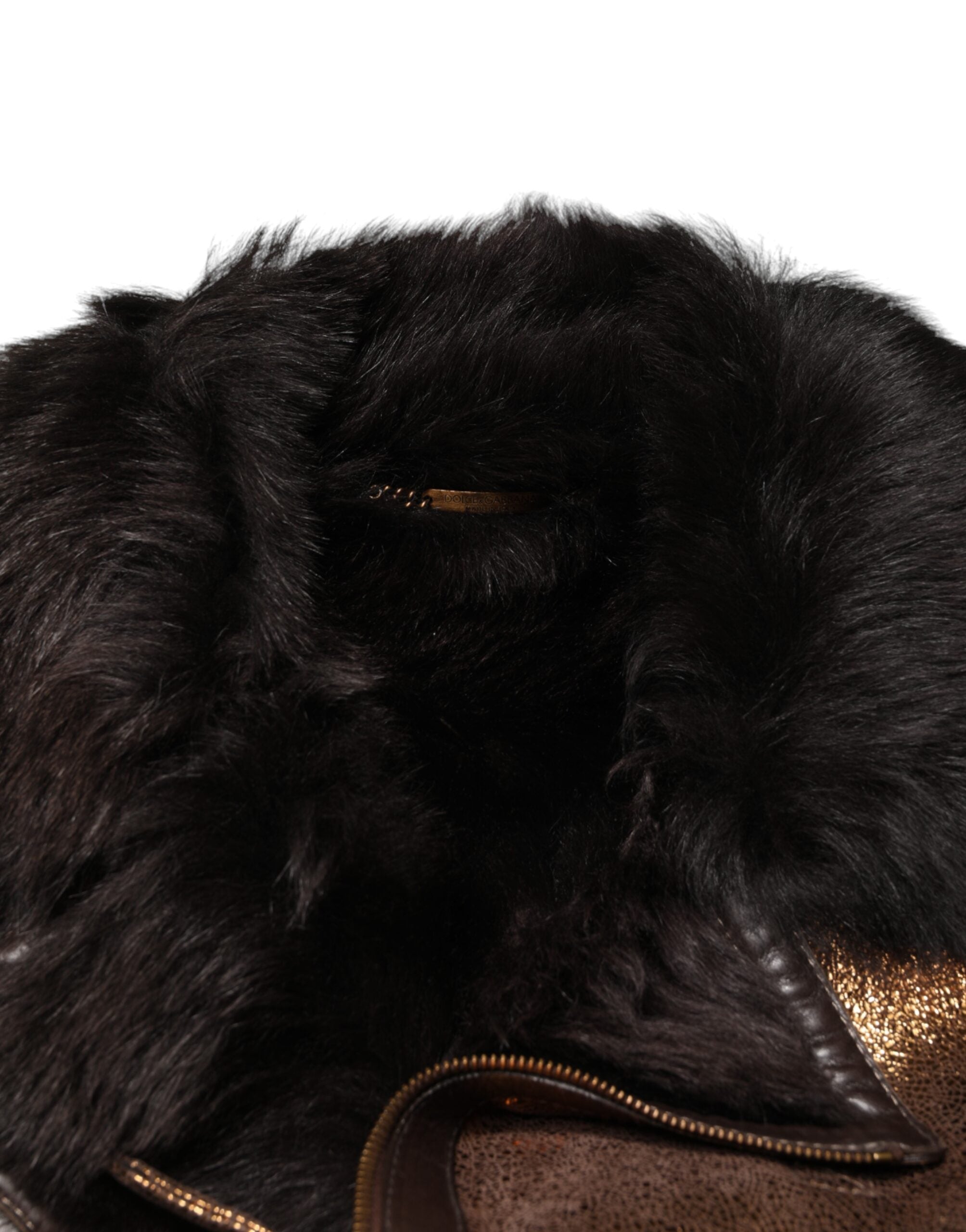 Dolce & Gabbana Bronze Leather Fur Full Zip Men Biker Jacket