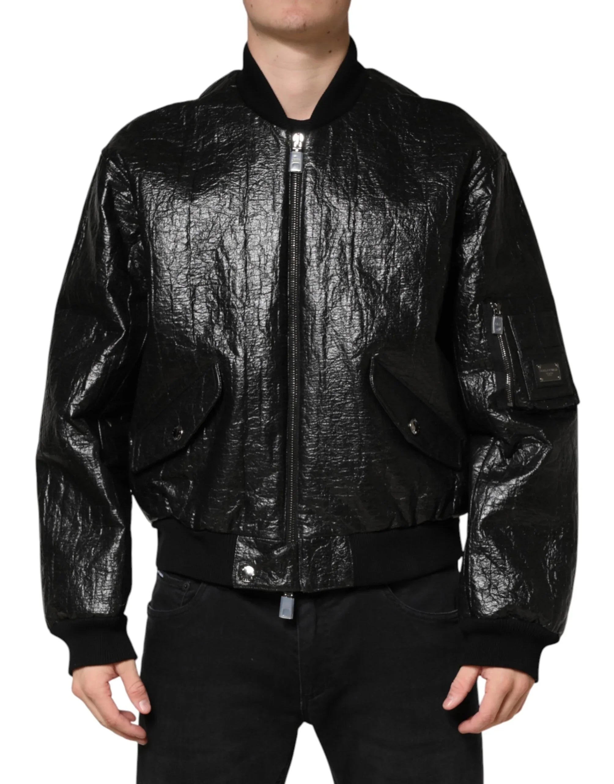 Dolce & Gabbana Black Cellulose Leather FullZip Biker Jacket - Zeiniez