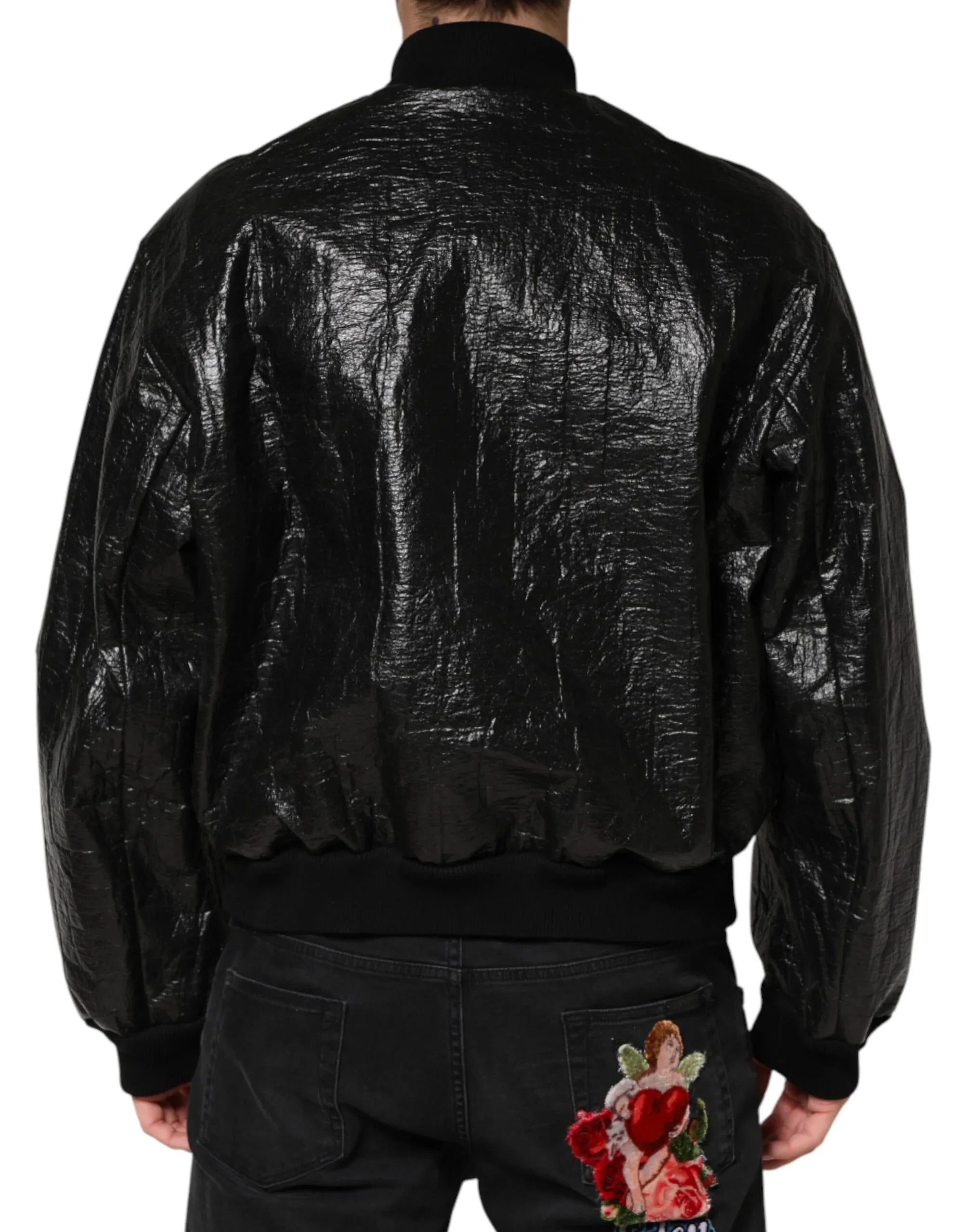 Dolce & Gabbana Black Cellulose Leather FullZip Biker Jacket - Zeiniez