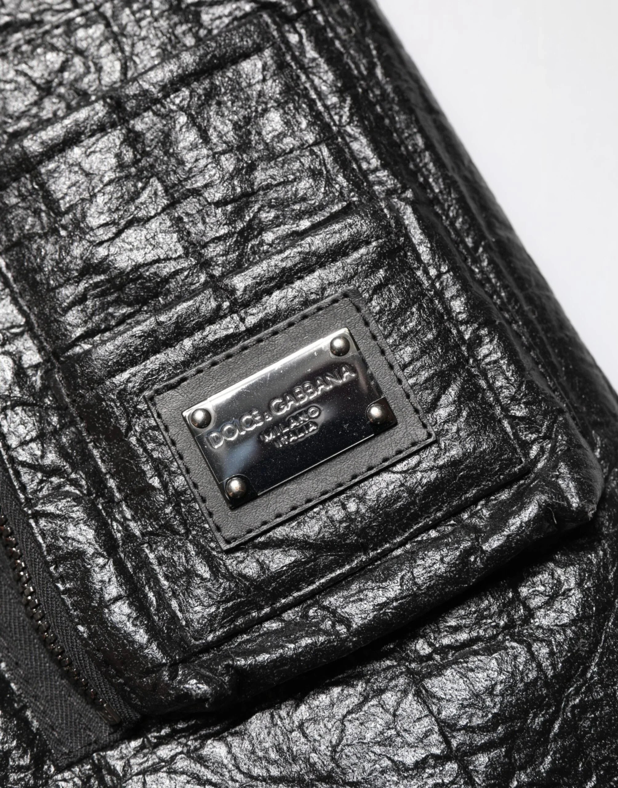 Dolce & Gabbana Black Cellulose Leather FullZip Biker Jacket - Zeiniez