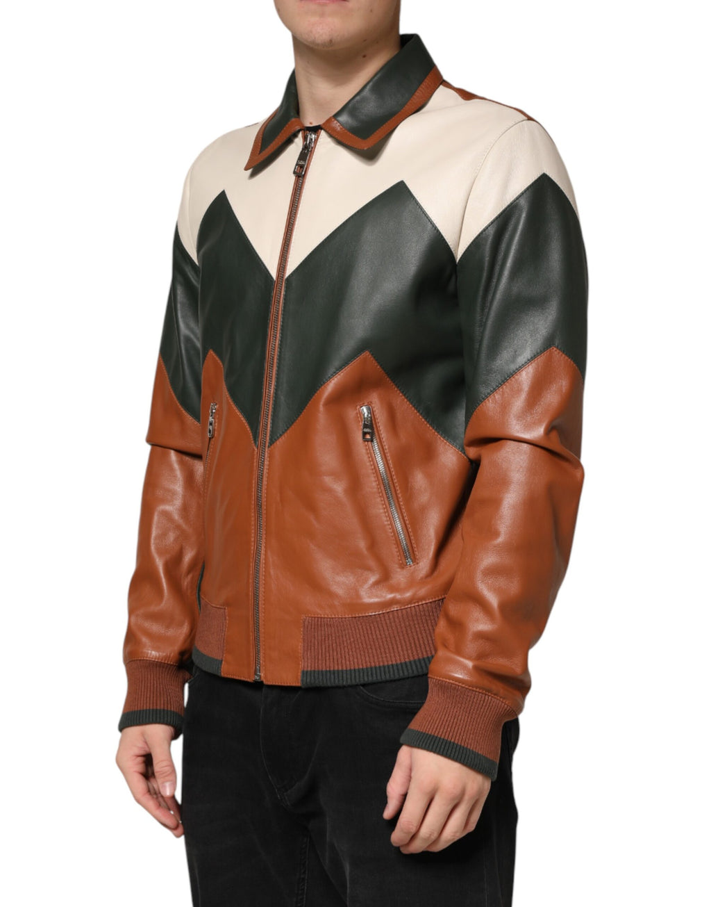 Dolce & Gabbana Multicolor Leather Full Zip men Biker Jacket