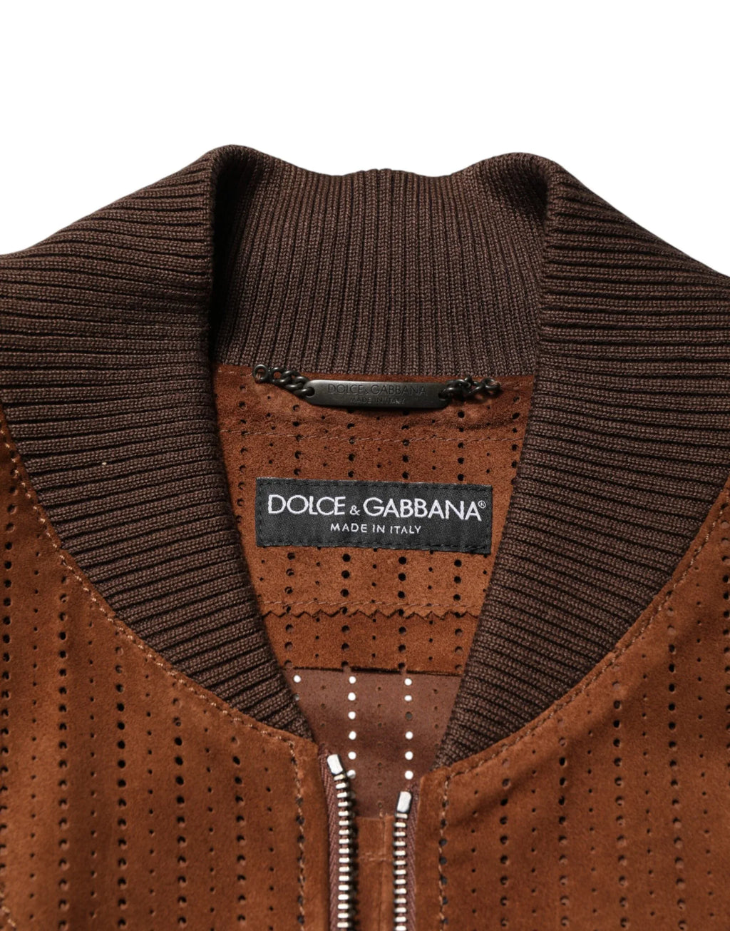 Dolce & Gabbana Brown Velvet Calfskin Full Zip Biker Jacket - Zeiniez
