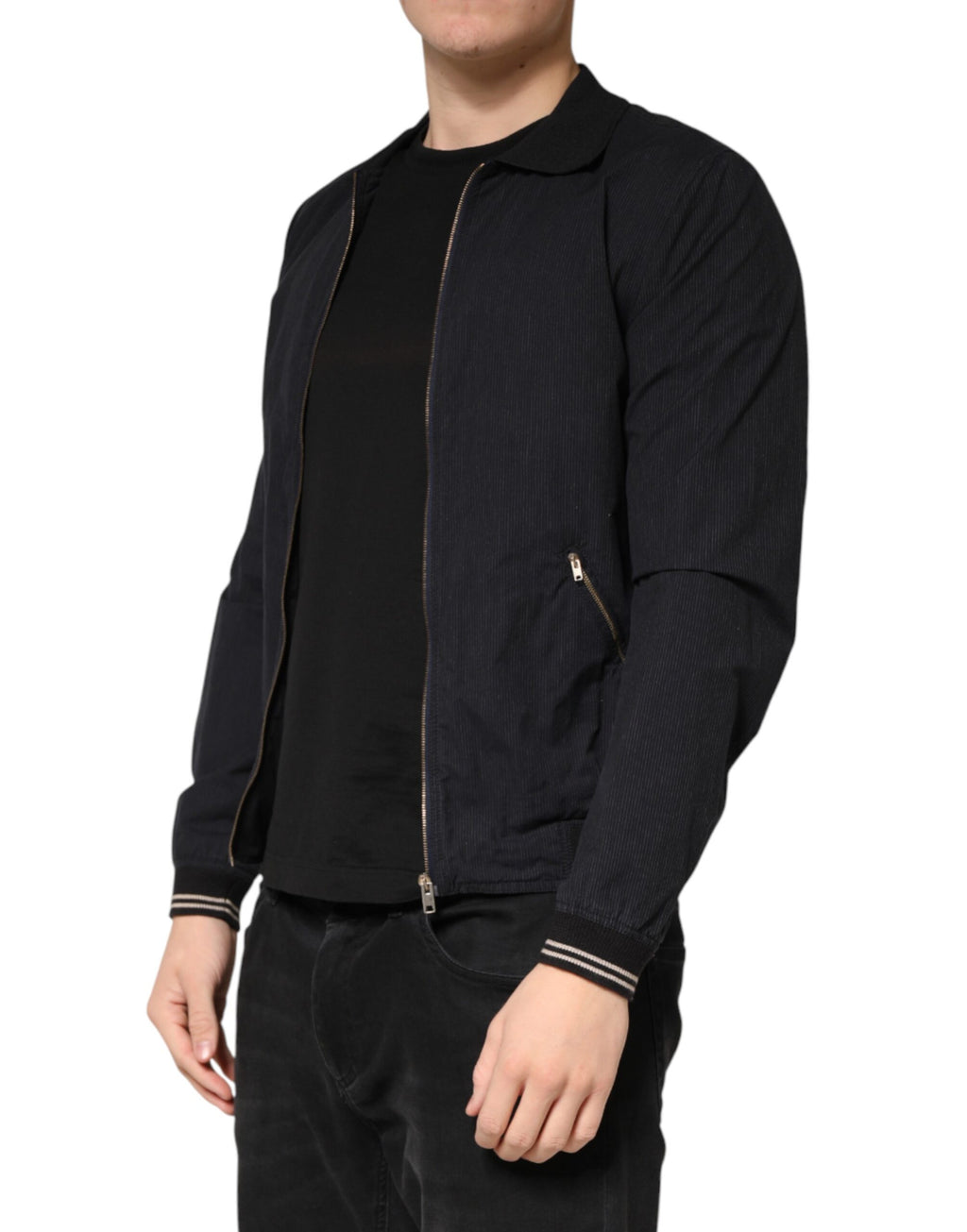 Dolce & Gabbana Dark Blue Cotton Full Zip Bomber Men Jacket